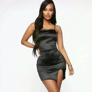 Fashion Nova Black Satin Dress Size M